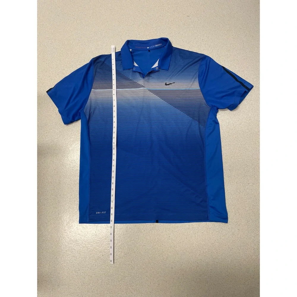 Nike‎ Tiger Woods Collection Dri-FIT Golf Polo Shirt Blue Striped Mens XL